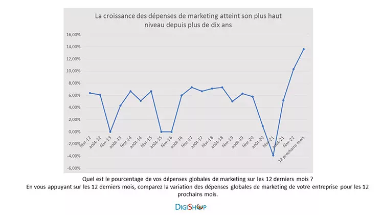 Graphique des dépenses en marketing digital des entreprises en 2012 et 2022